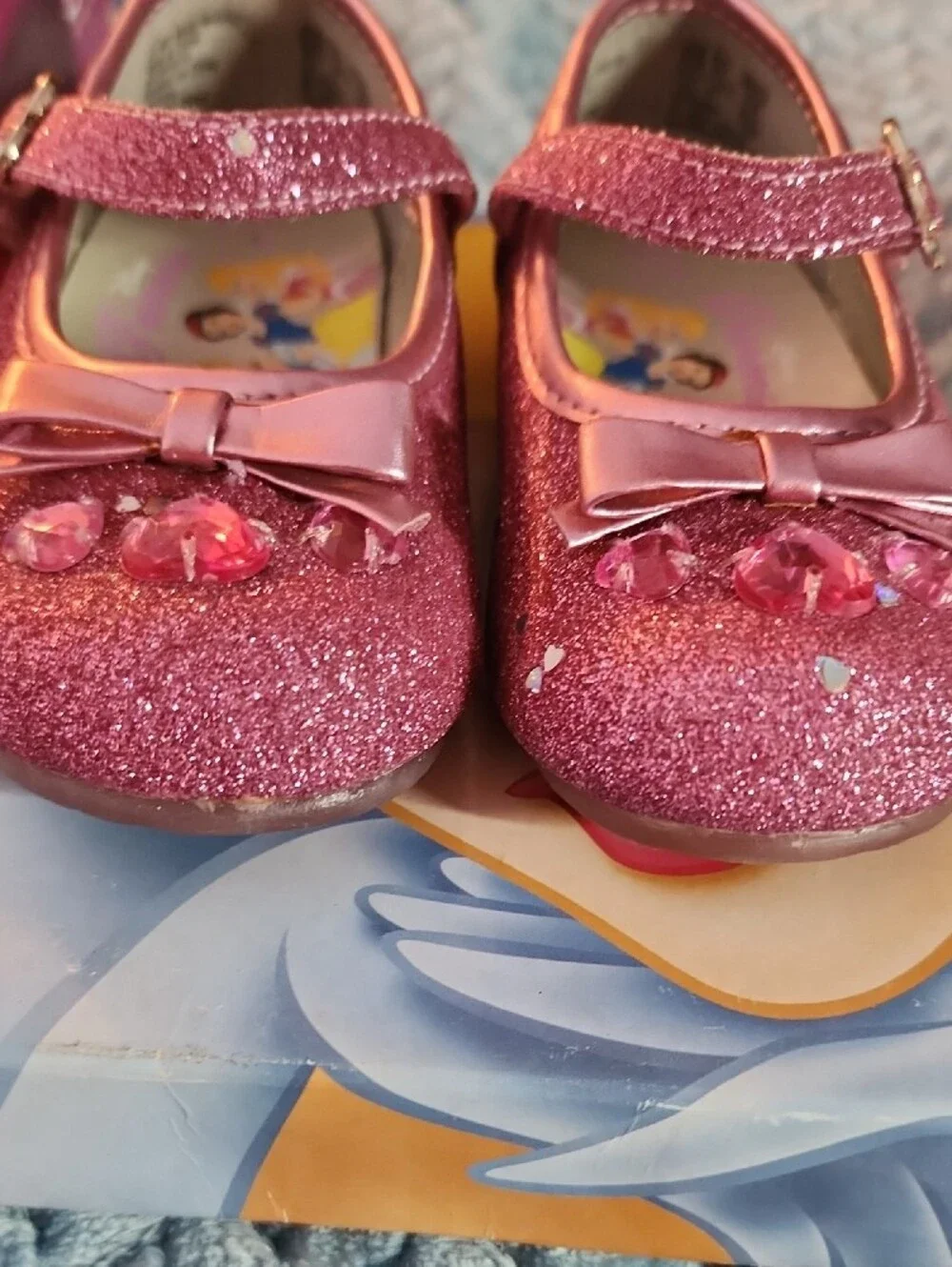 Disney Pink Glitter Mary Jane Dress Shoes with Bow & Wand Sz 6.5